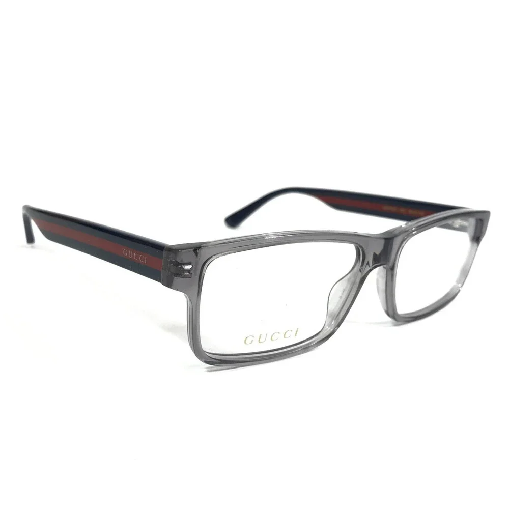 Gucci Eyeglasses Frames GG0752O 003 Gray Blue Red Rectangle Full Rim 56-16-150
